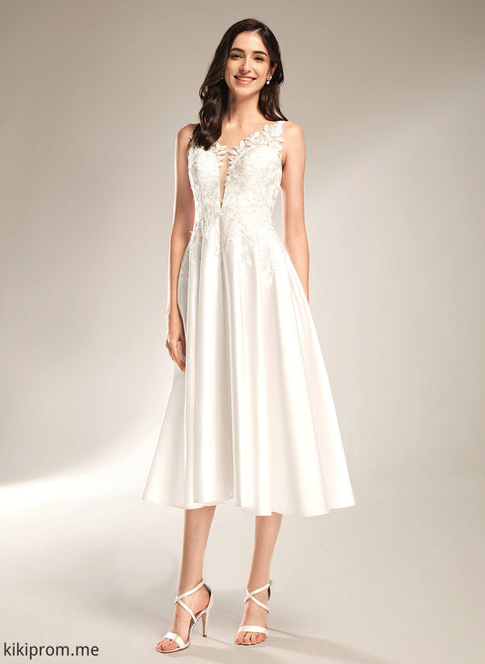 Wedding Dress Wedding Dresses V-neck Satin Lace Tea-Length A-Line Kali