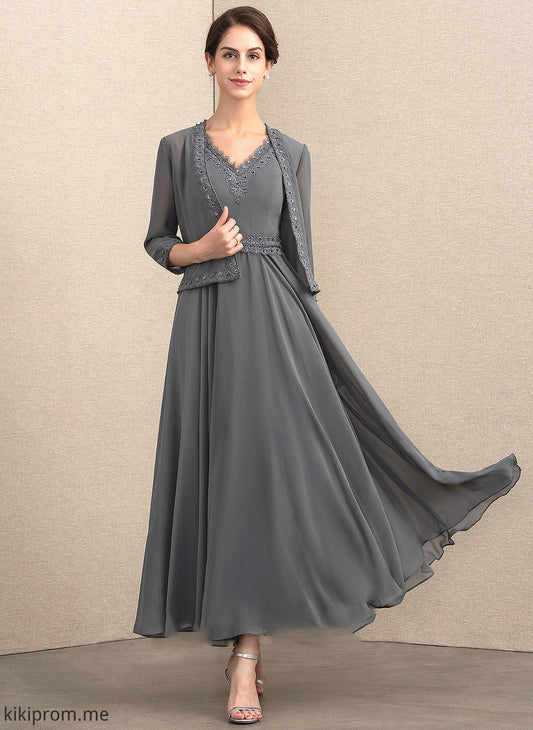 Beading A-Line Chiffon Dress of Sara With the Ankle-Length Mother of the Bride Dresses V-neck Mother Bride Sequins