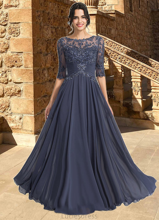 Lily A-line Scoop Illusion Floor-Length Chiffon Lace Mother of the Bride Dress With Pleated Sequins HFP0021639