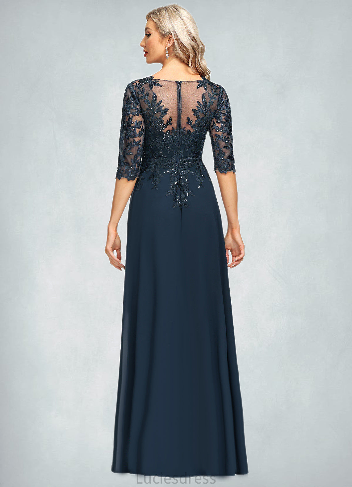 Genevieve Sheath/Column V-Neck Floor-Length Chiffon Lace Mother of the Bride Dress With Sequins HFP0021643