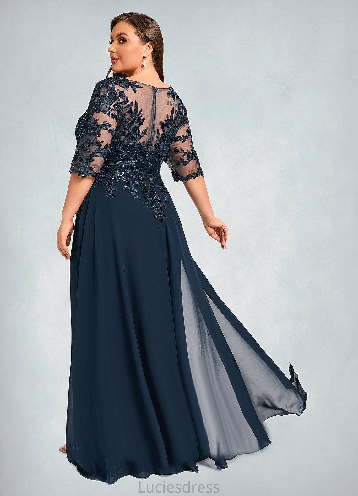 Genevieve Sheath/Column V-Neck Floor-Length Chiffon Lace Mother of the Bride Dress With Sequins HFP0021643