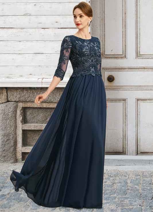 Kayden A-line Scoop Floor-Length Chiffon Lace Mother of the Bride Dress With Sequins HFP0021651