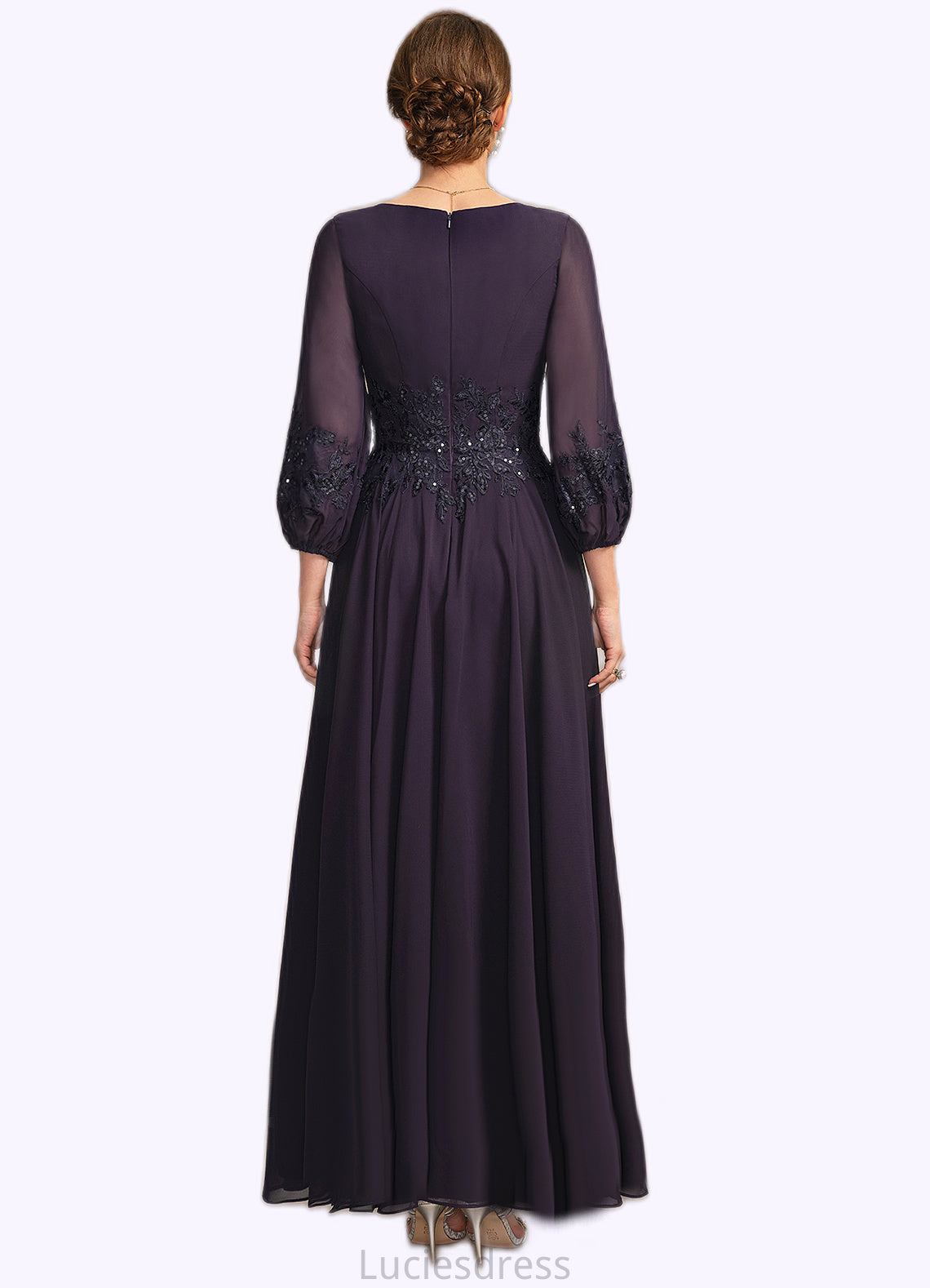 Janice A-line V-Neck Ankle-Length Chiffon Lace Mother of the Bride Dress With Sequins HFP0021655