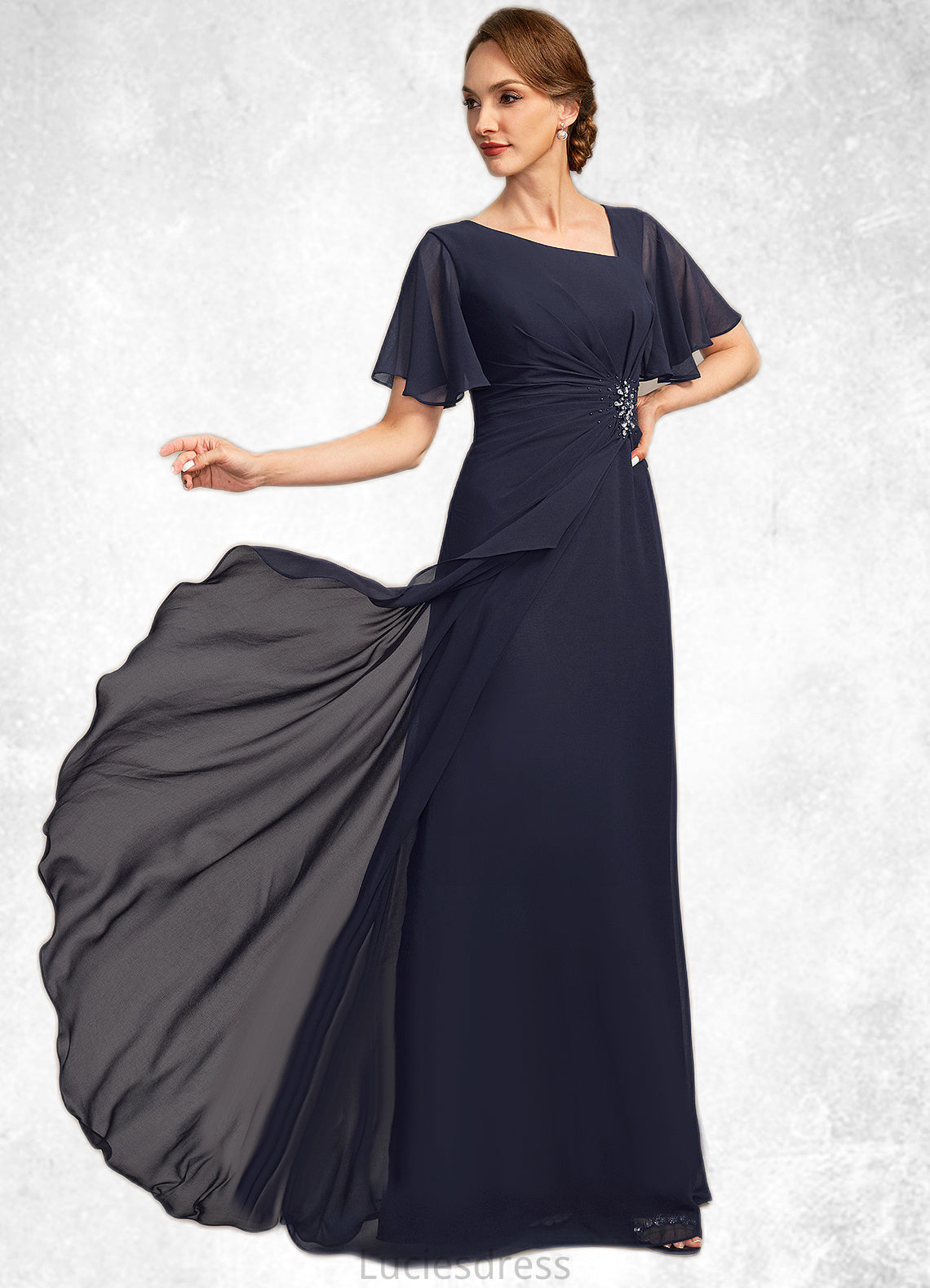 Lucy A-line Asymmetrical Floor-Length Chiffon Mother of the Bride Dress With Beading Pleated Sequins HFP0021660