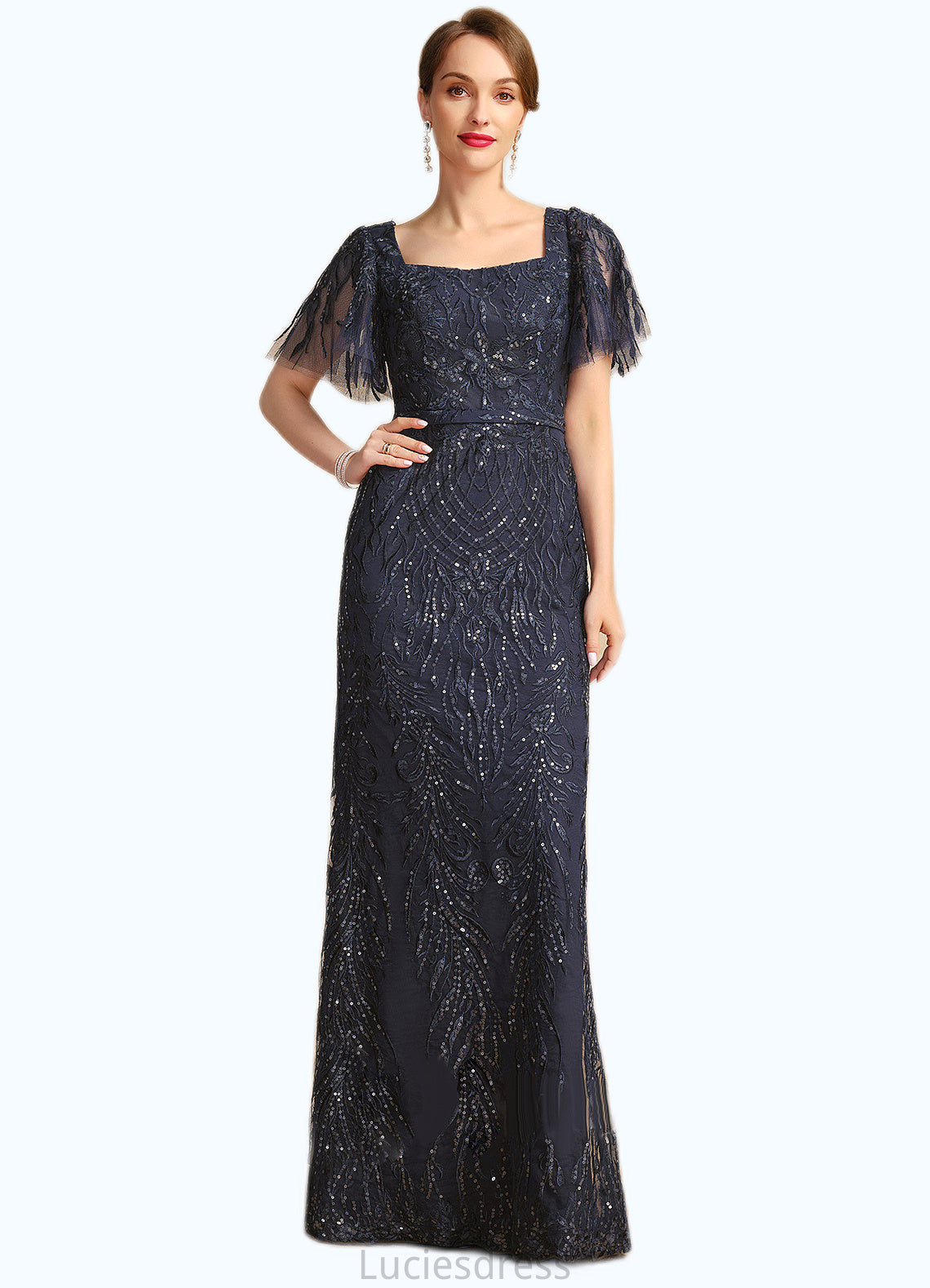 Violet Sheath/Column Square Floor-Length Lace Mother of the Bride Dress With Sequins HFP0021665