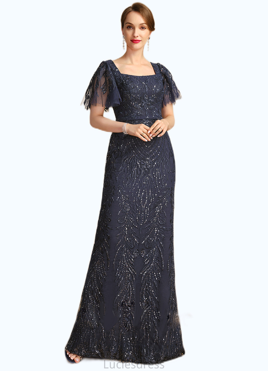 Violet Sheath/Column Square Floor-Length Lace Mother of the Bride Dress With Sequins HFP0021665