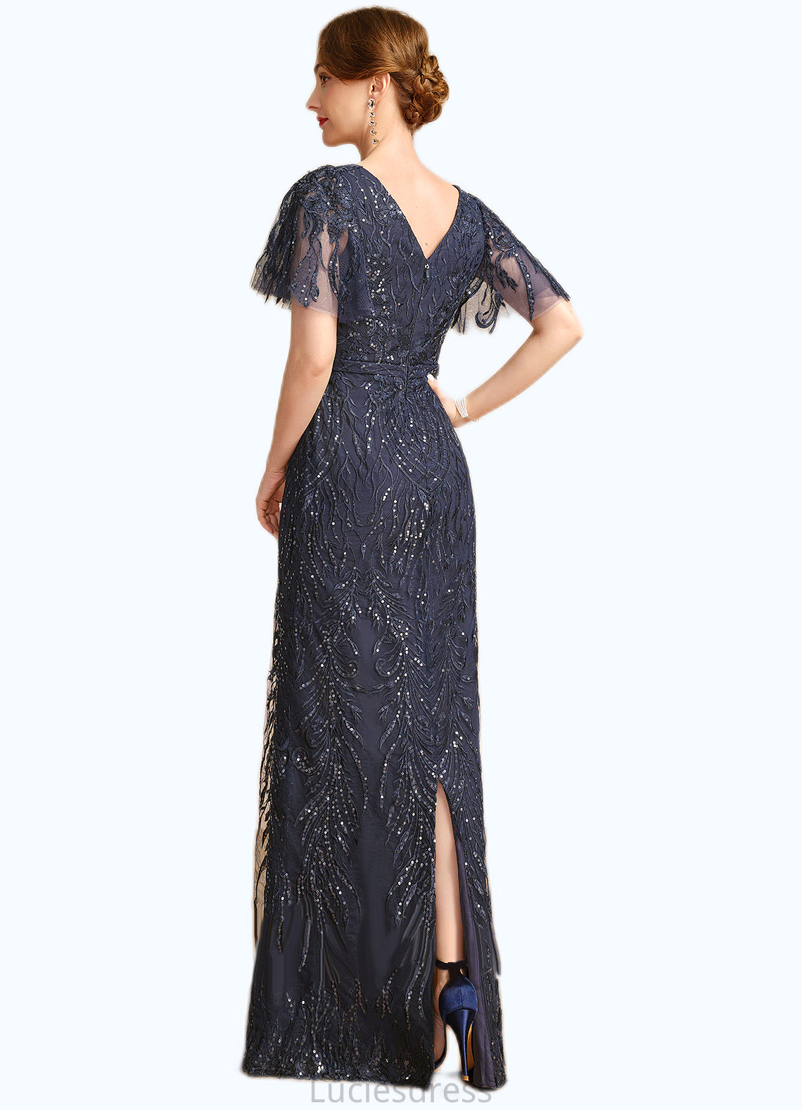 Violet Sheath/Column Square Floor-Length Lace Mother of the Bride Dress With Sequins HFP0021665