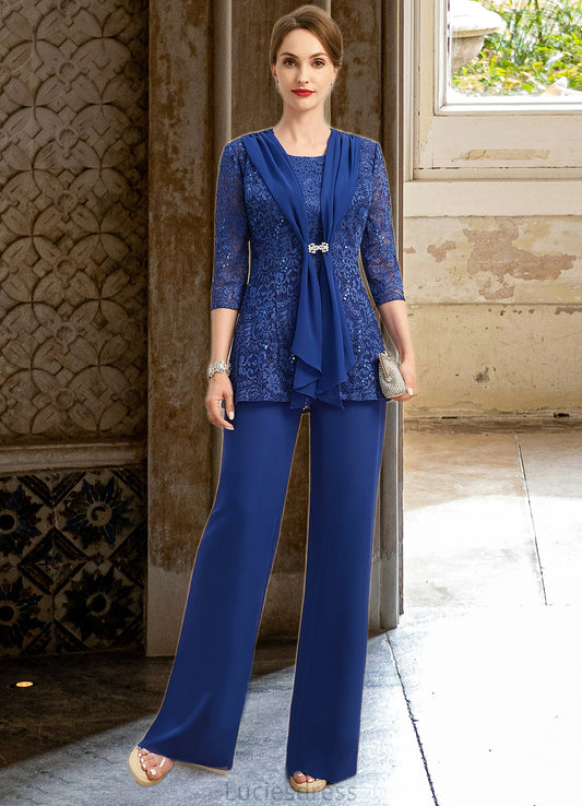 Aurora Jumpsuit/Pantsuit Separates Scoop Floor-Length Chiffon Lace Mother of the Bride Dress HFP0021703