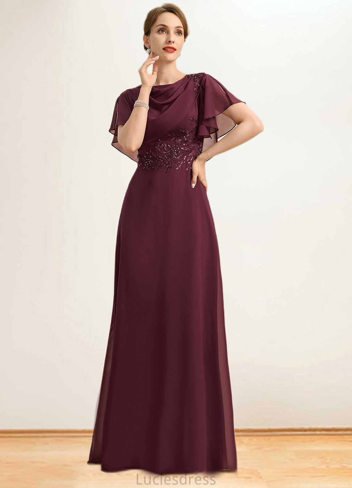 Mariah A-line Scoop Floor-Length Chiffon Mother of the Bride Dress With Appliques Lace Sequins HFP0021707