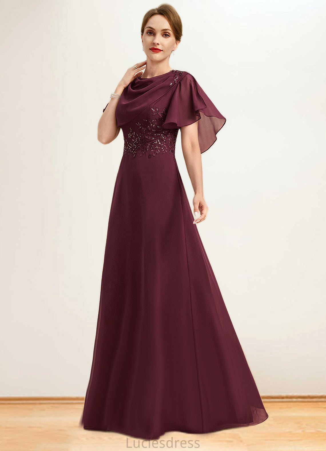 Mariah A-line Scoop Floor-Length Chiffon Mother of the Bride Dress With Appliques Lace Sequins HFP0021707