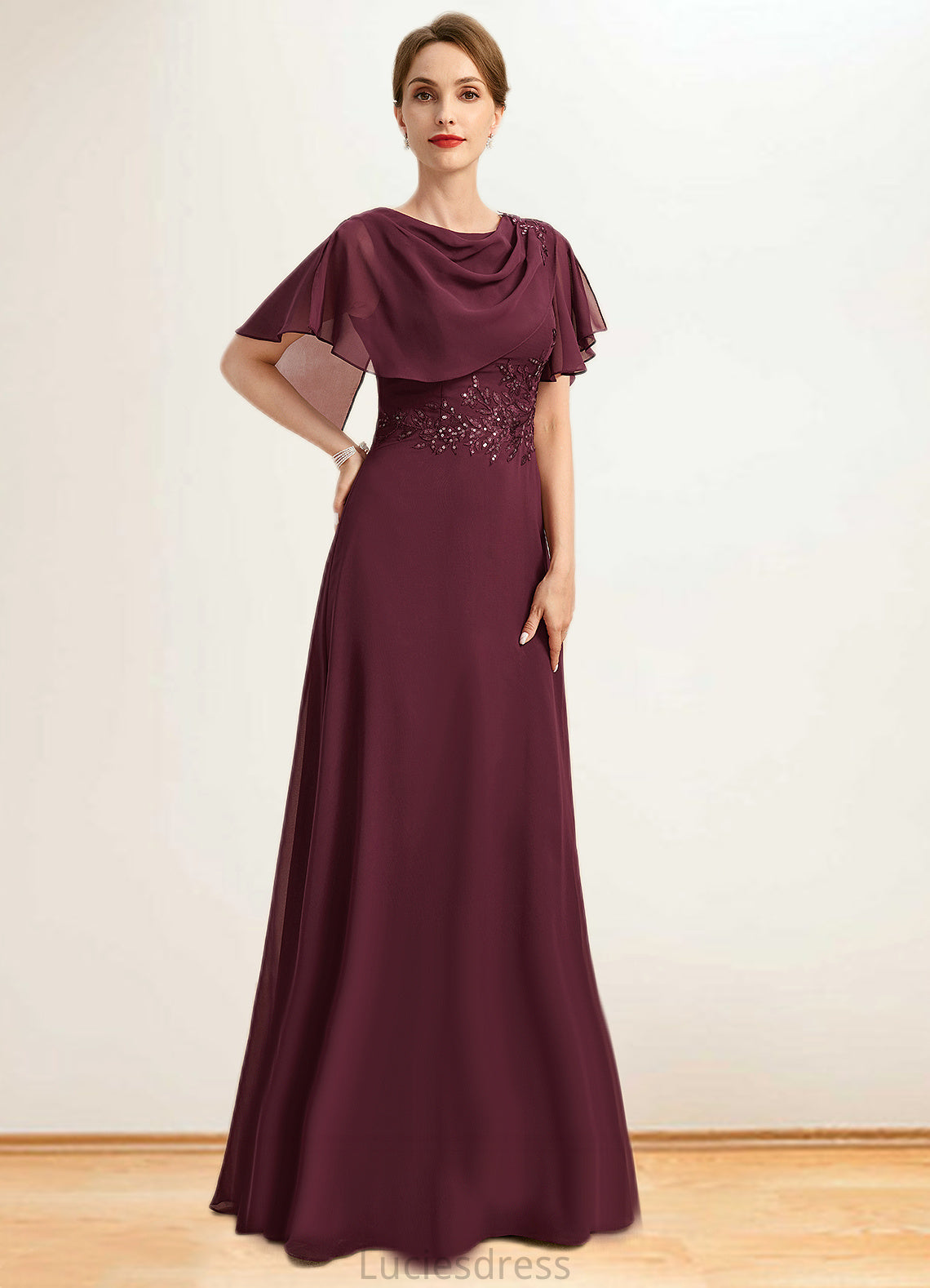 Mariah A-line Scoop Floor-Length Chiffon Mother of the Bride Dress With Appliques Lace Sequins HFP0021707