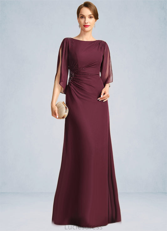 Chelsea Sheath/Column Scoop Floor-Length Chiffon Mother of the Bride Dress With Beading Pleated HFP0021708