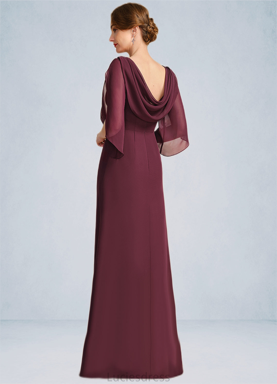 Chelsea Sheath/Column Scoop Floor-Length Chiffon Mother of the Bride Dress With Beading Pleated HFP0021708