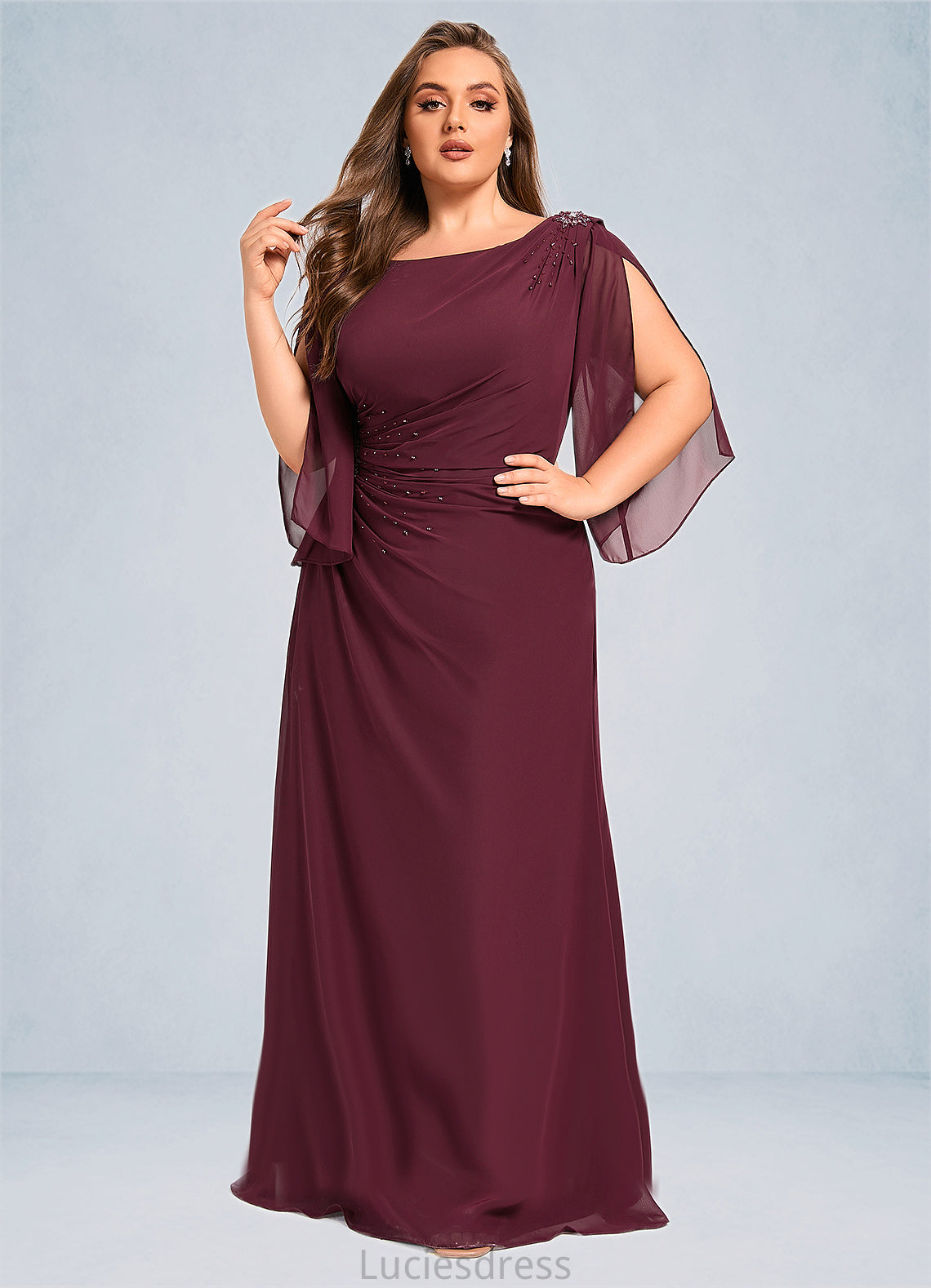 Chelsea Sheath/Column Scoop Floor-Length Chiffon Mother of the Bride Dress With Beading Pleated HFP0021708