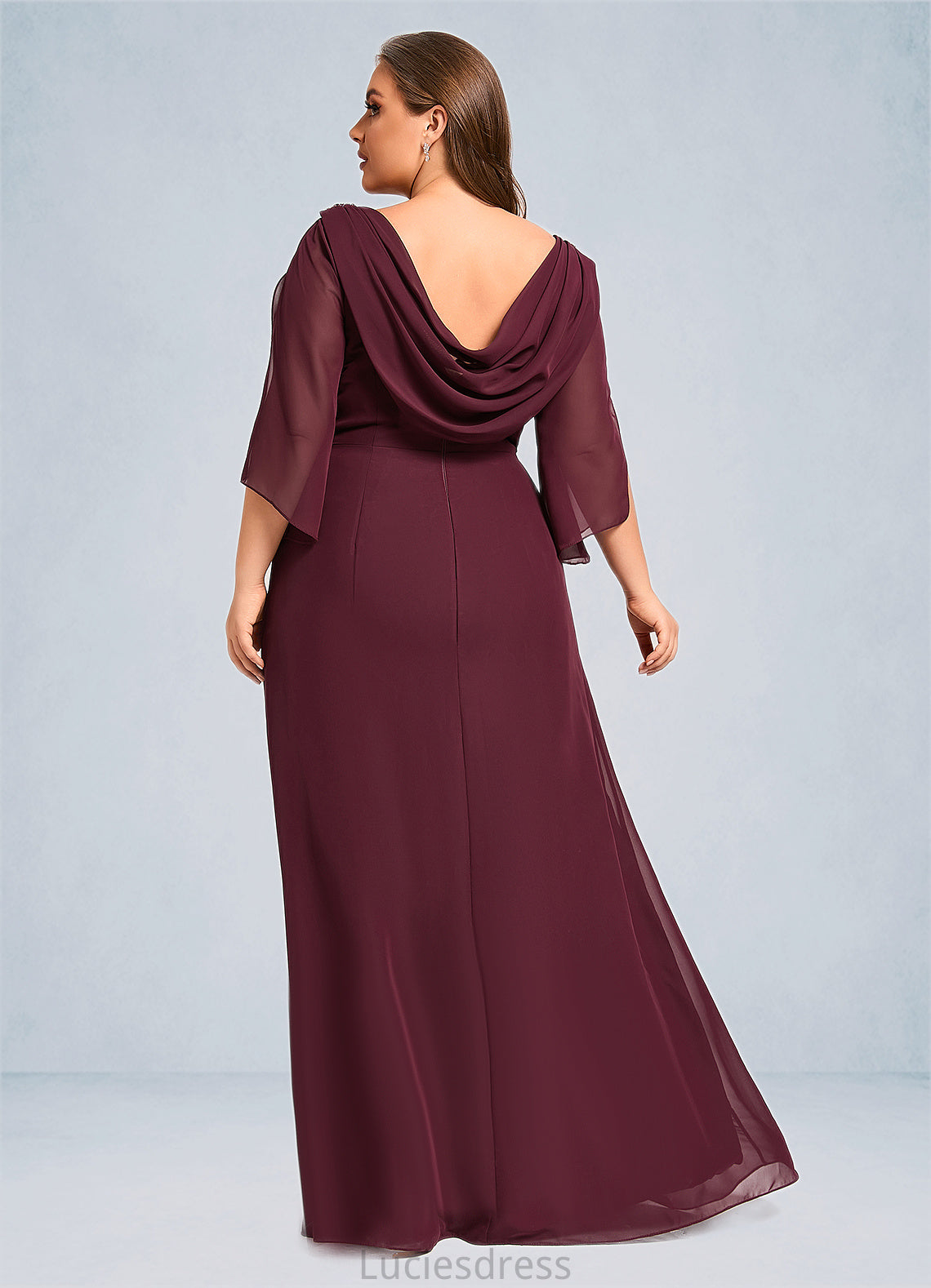 Chelsea Sheath/Column Scoop Floor-Length Chiffon Mother of the Bride Dress With Beading Pleated HFP0021708