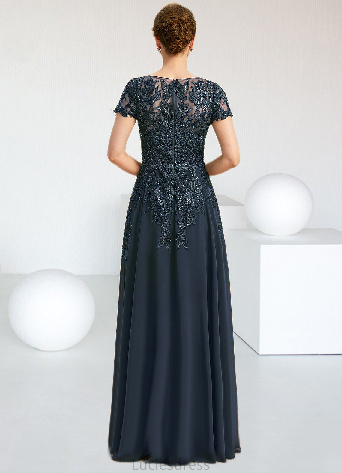 Rayne Sheath/Column Scoop Illusion Floor-Length Chiffon Lace Mother of the Bride Dress With Sequins HFP0021709