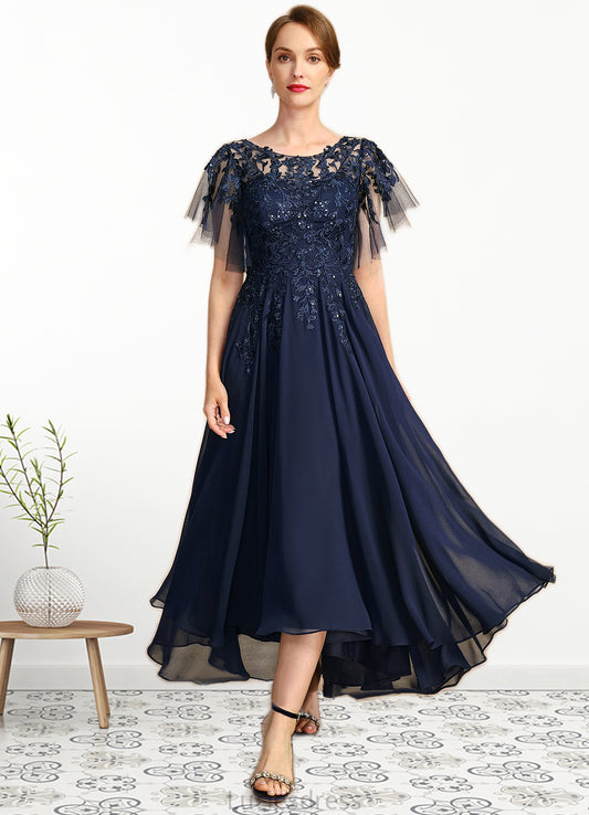 Mia A-line Scoop Illusion Asymmetrical Chiffon Lace Mother of the Bride Dress With Sequins HFP0021712