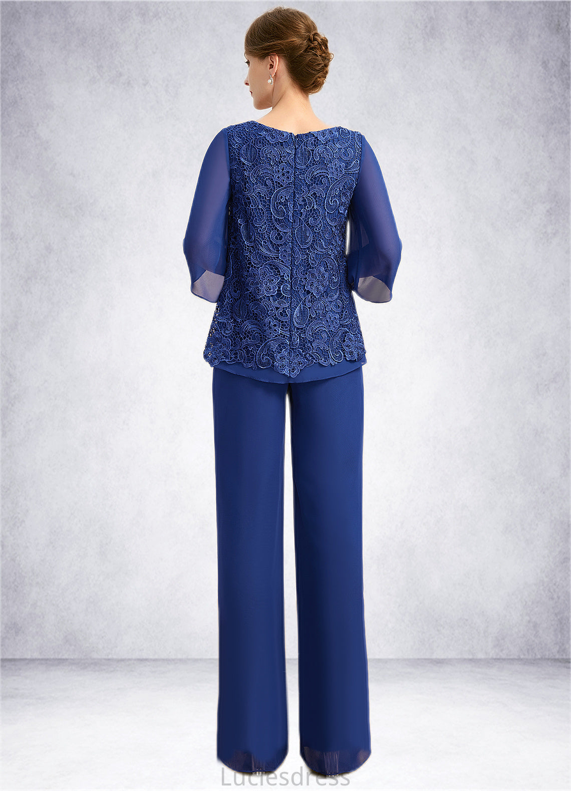 Emily Jumpsuit/Pantsuit Separates Scoop Floor-Length Chiffon Lace Mother of the Bride Dress HFP0021718