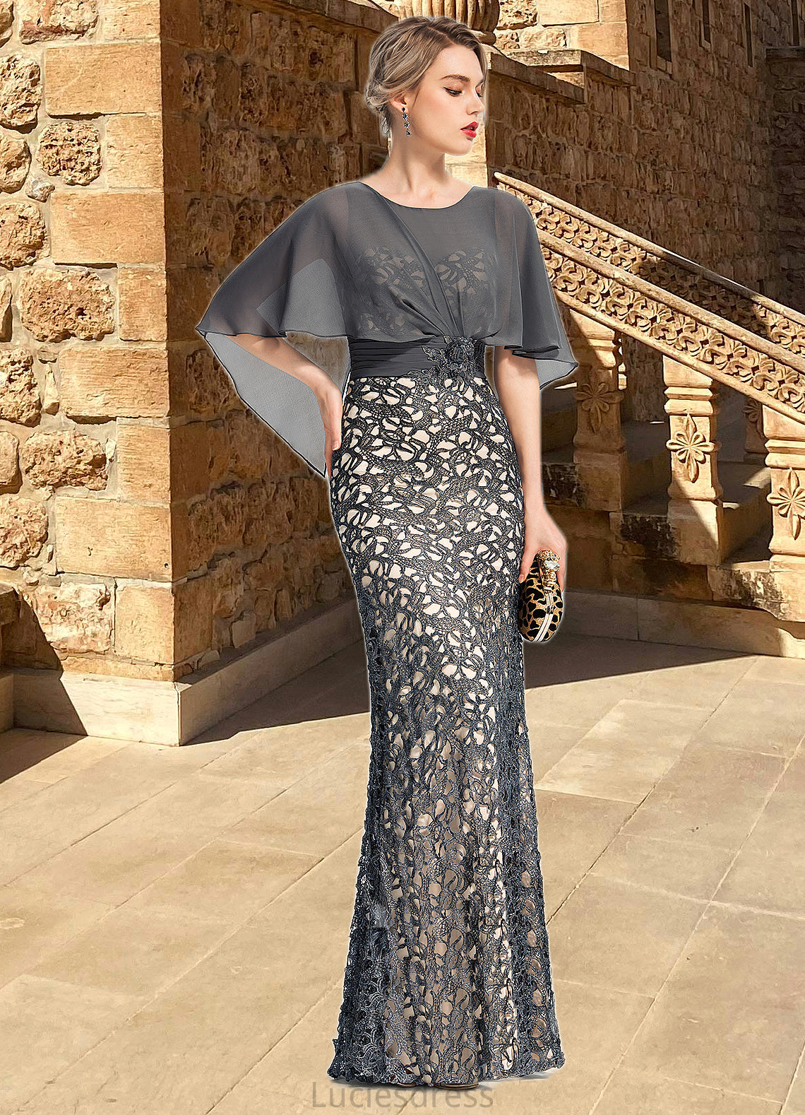 Mara Sheath/Column Scoop Floor-Length Chiffon Lace Mother of the Bride Dress With Beading Flower Sequins HFP0021722