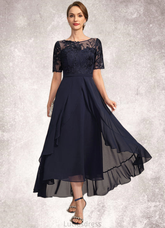 Mareli A-line Scoop Illusion Asymmetrical Chiffon Lace Mother of the Bride Dress HFP0021725