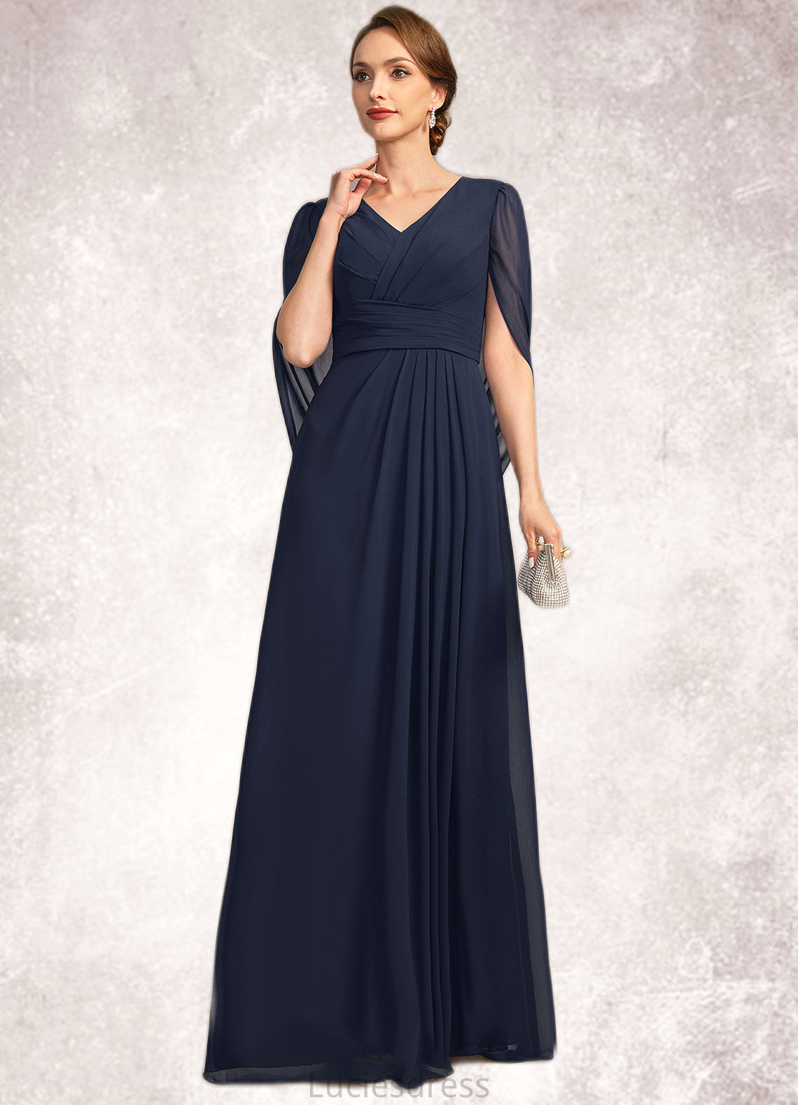 Camryn A-line V-Neck Floor-Length Chiffon Mother of the Bride Dress With Pleated HFP0021734