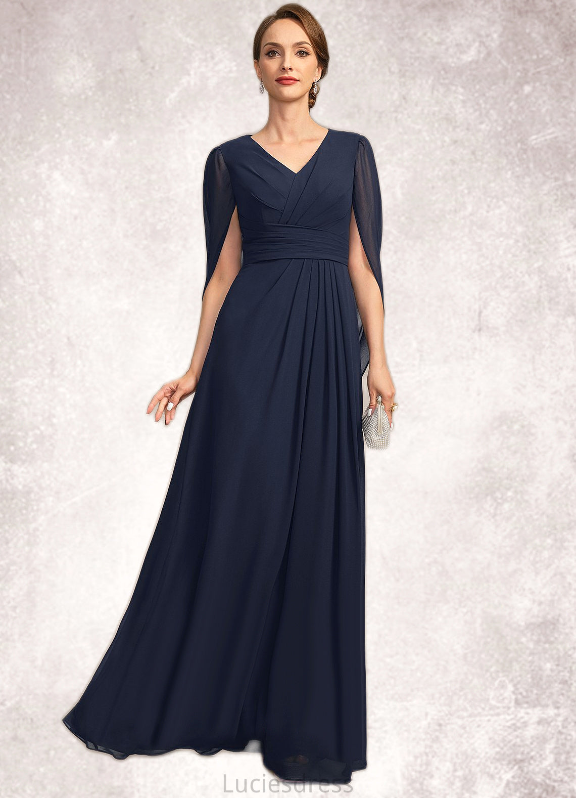 Camryn A-line V-Neck Floor-Length Chiffon Mother of the Bride Dress With Pleated HFP0021734