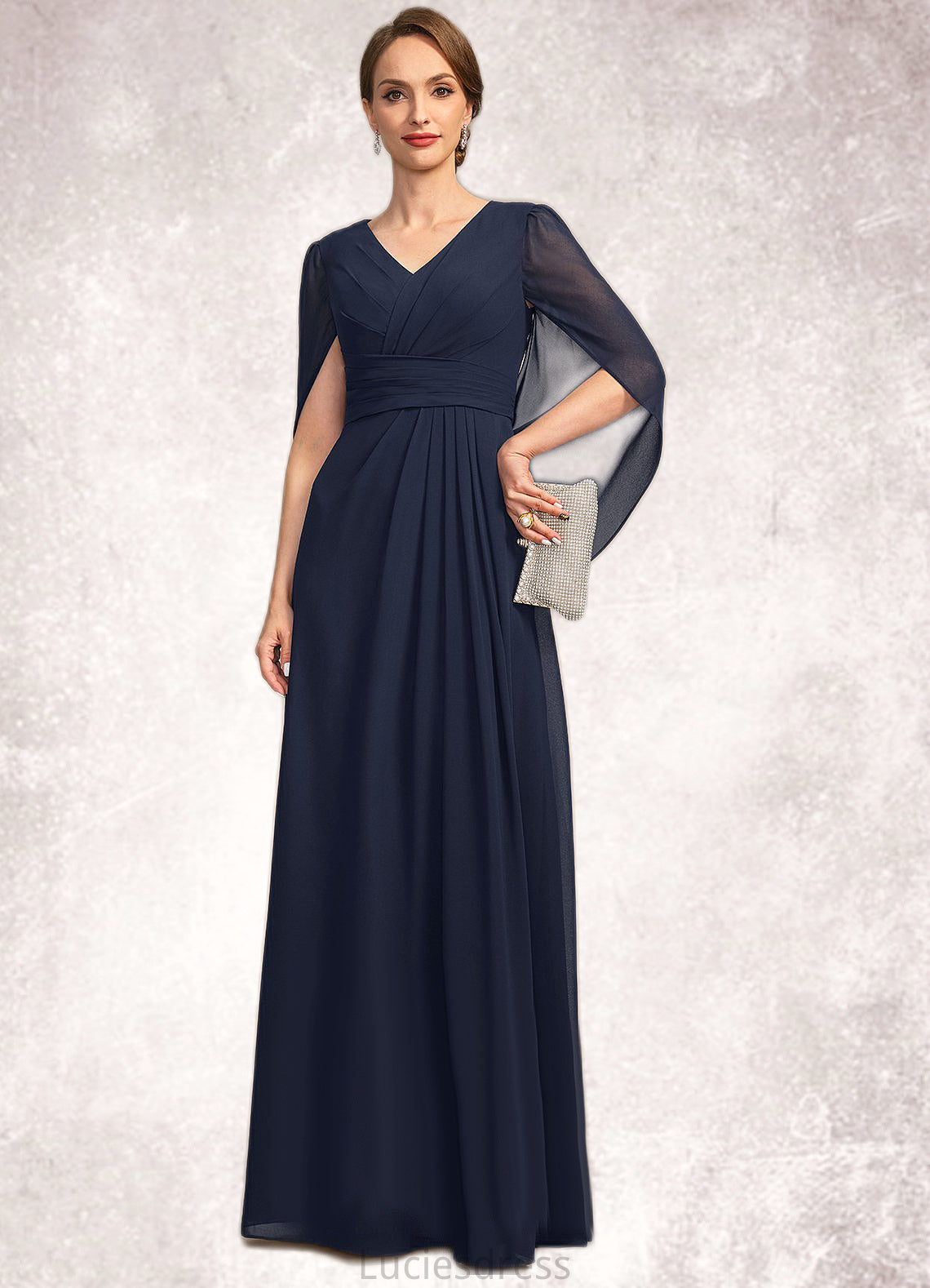 Camryn A-line V-Neck Floor-Length Chiffon Mother of the Bride Dress With Pleated HFP0021734