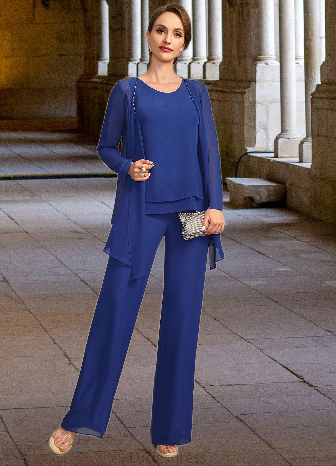 Vicky Jumpsuit/Pantsuit Separates Scoop Floor-Length Chiffon Mother of the Bride Dress HFP0021744