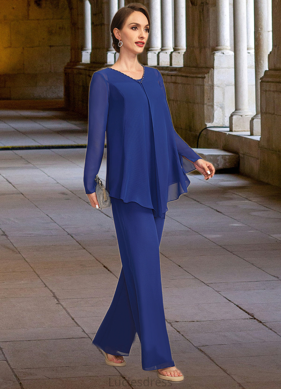 Vicky Jumpsuit/Pantsuit Separates Scoop Floor-Length Chiffon Mother of the Bride Dress HFP0021744