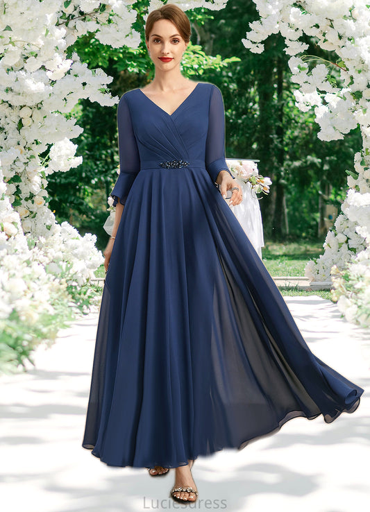 Elisabeth A-line V-Neck Ankle-Length Chiffon Mother of the Bride Dress With Beading Pleated Sequins HFP0021745