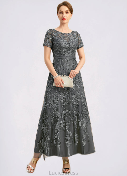 Violet A-line Scoop Illusion Ankle-Length Chiffon Lace Mother of the Bride Dress With Sequins HFP0021753