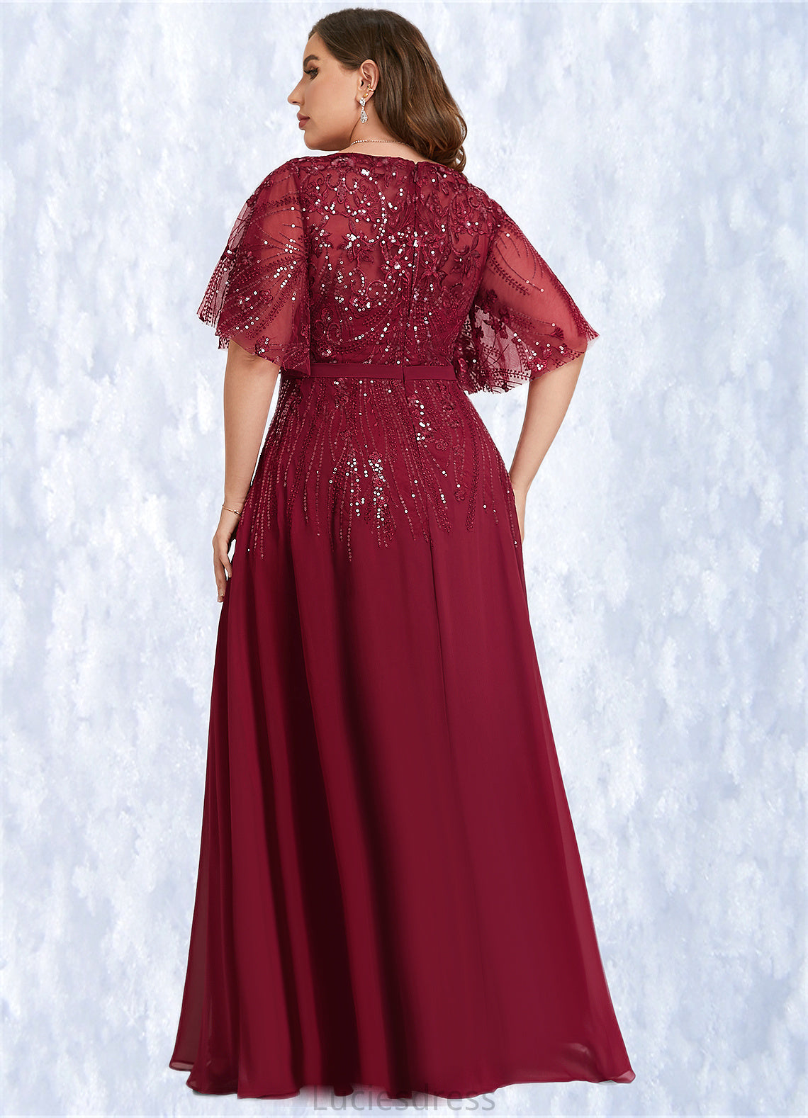 Jillian A-line V-Neck Floor-Length Chiffon Lace Mother of the Bride Dress With Sequins HFP0021767