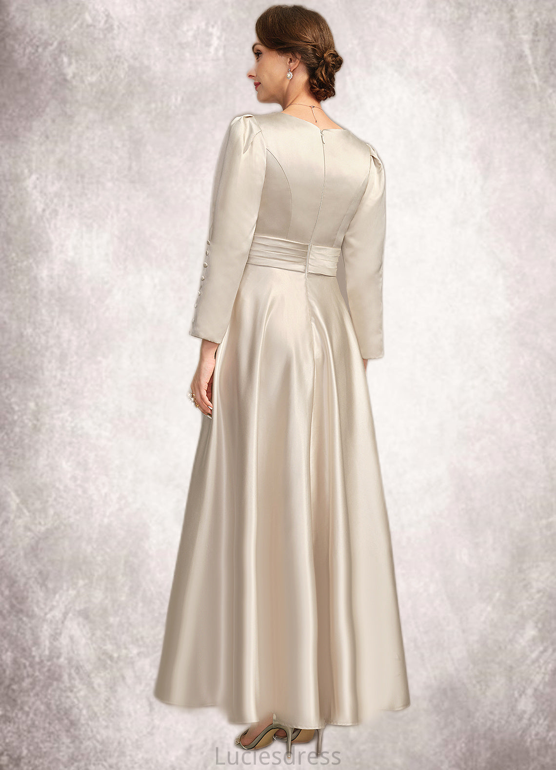 Kaylynn A-line V-Neck Ankle-Length Satin Mother of the Bride Dress With Pleated HFP0021768