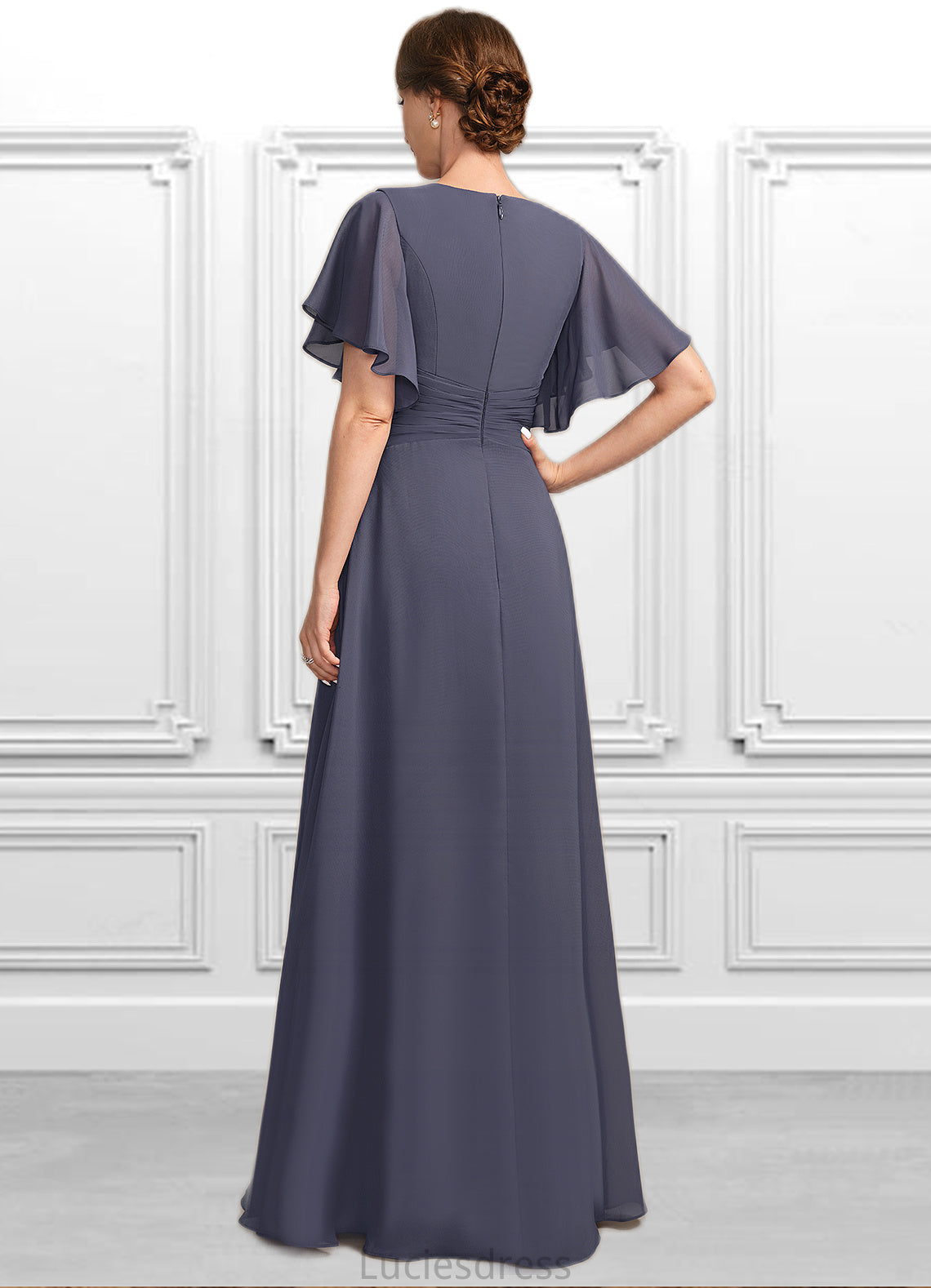 Renata A-line Scoop Floor-Length Chiffon Lace Mother of the Bride Dress With Pleated HFP0021780