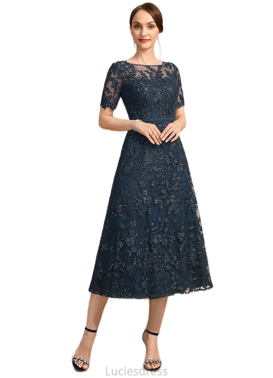 Sylvia A-line Scoop Illusion Tea-Length Lace Mother of the Bride Dress With Sequins HFP0021781