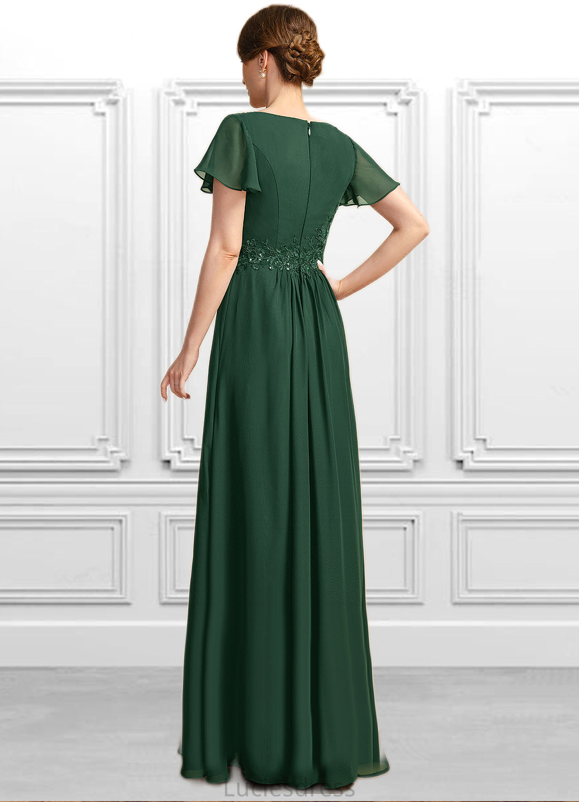 Daniela A-line Asymmetrical Floor-Length Chiffon Mother of the Bride Dress With Appliques Lace Sequins HFP0021792