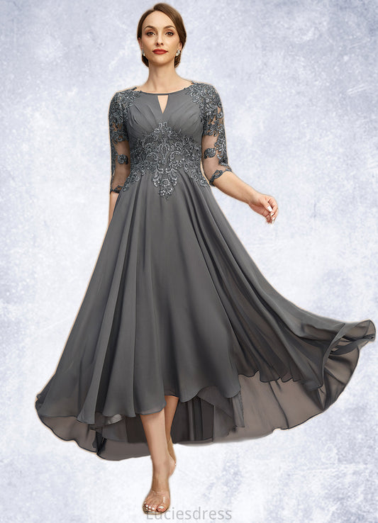 Taryn A-line Scoop Asymmetrical Chiffon Lace Mother of the Bride Dress With Pleated Sequins HFP0021812