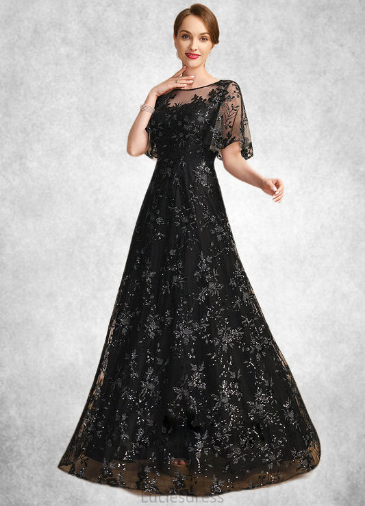 Kaylee A-line Scoop Illusion Floor-Length Lace Sequin Mother of the Bride Dress HFP0021815