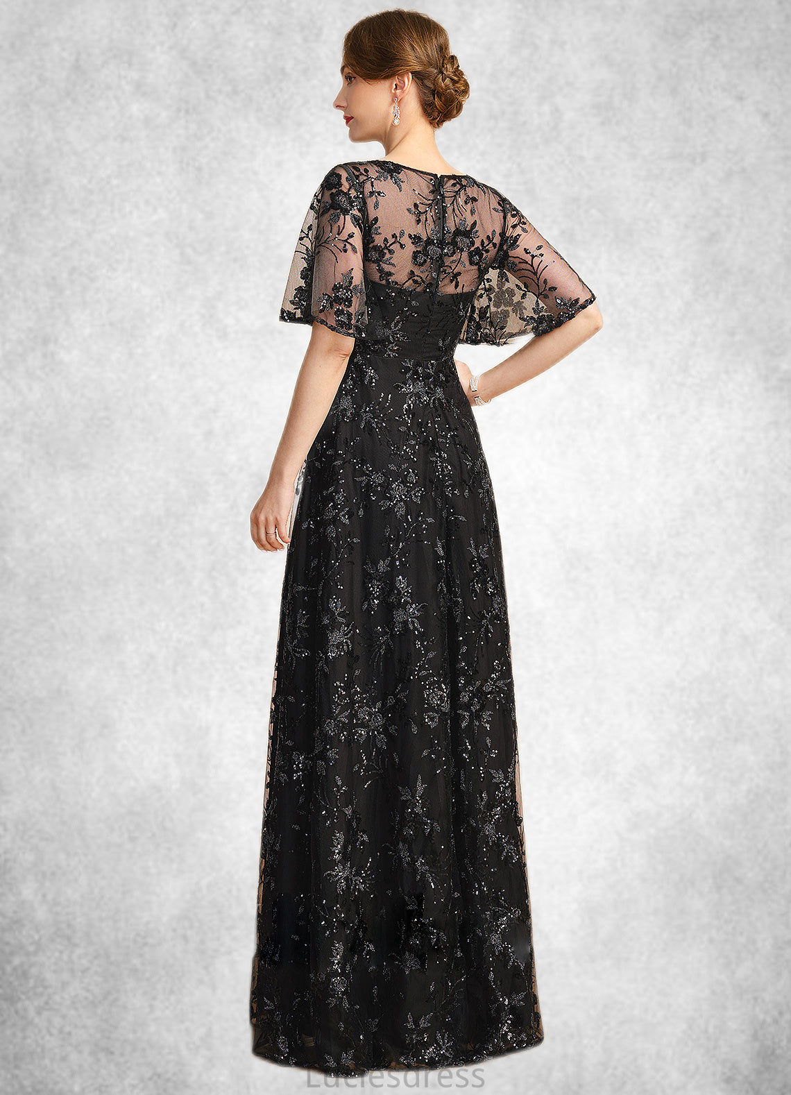 Kaylee A-line Scoop Illusion Floor-Length Lace Sequin Mother of the Bride Dress HFP0021815