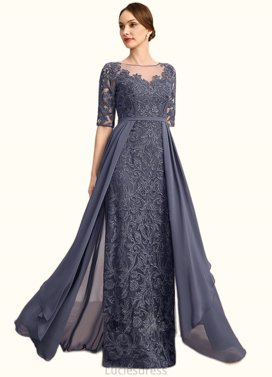 Peyton Sheath/Column Scoop Illusion Floor-Length Chiffon Lace Mother of the Bride Dress With Sequins HFP0021818