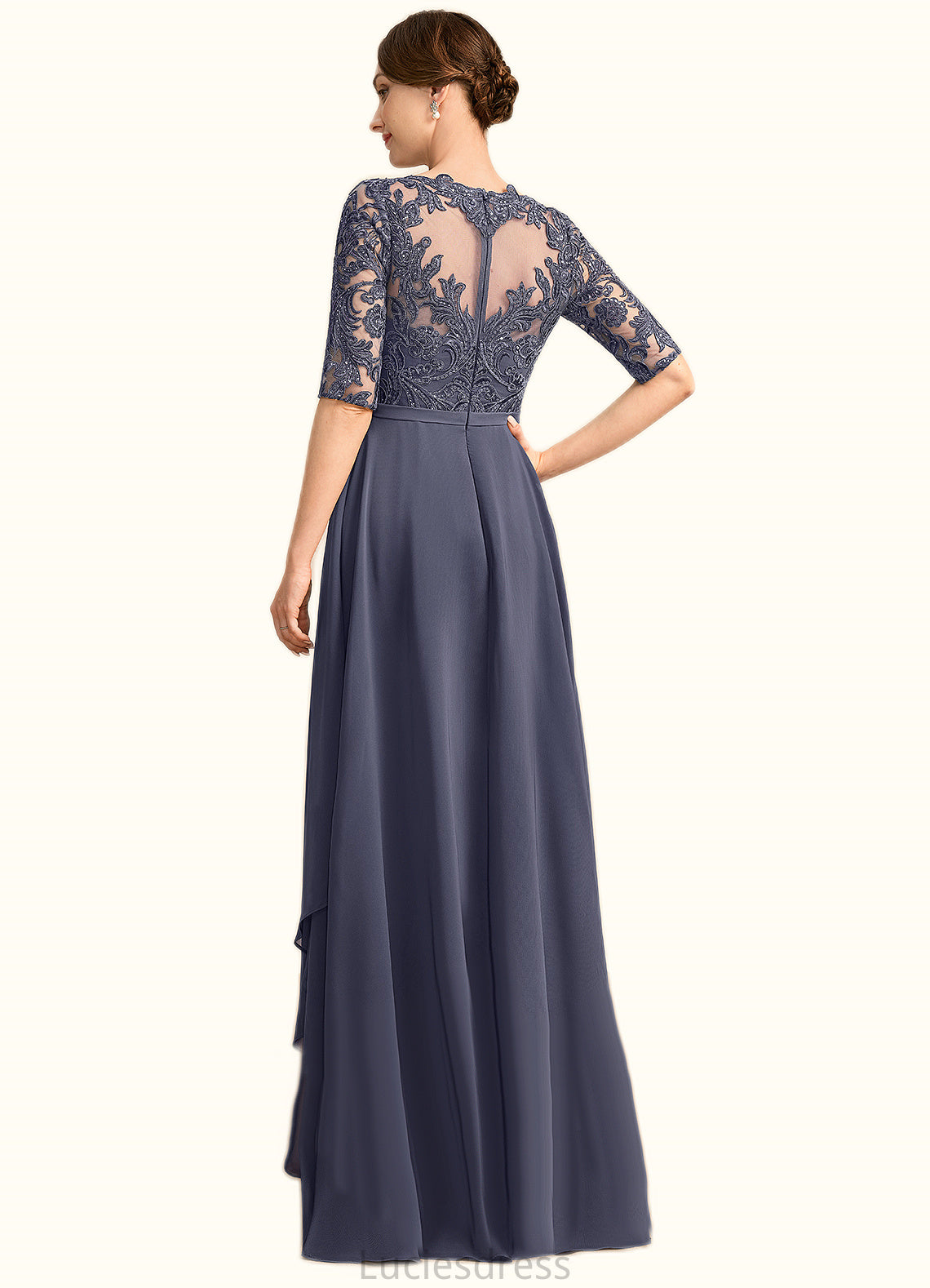 Peyton Sheath/Column Scoop Illusion Floor-Length Chiffon Lace Mother of the Bride Dress With Sequins HFP0021818