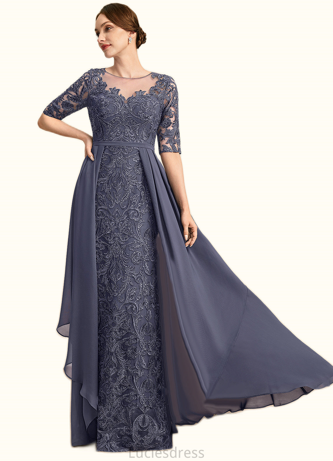 Peyton Sheath/Column Scoop Illusion Floor-Length Chiffon Lace Mother of the Bride Dress With Sequins HFP0021818