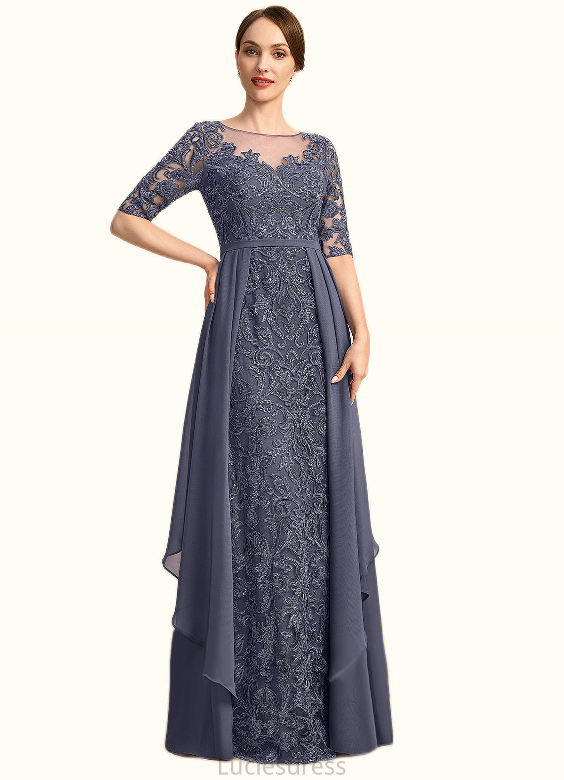 Peyton Sheath/Column Scoop Illusion Floor-Length Chiffon Lace Mother of the Bride Dress With Sequins HFP0021818