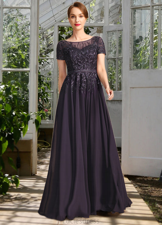 Paisley A-line Scoop Illusion Floor-Length Chiffon Lace Mother of the Bride Dress With Sequins HFP0021828