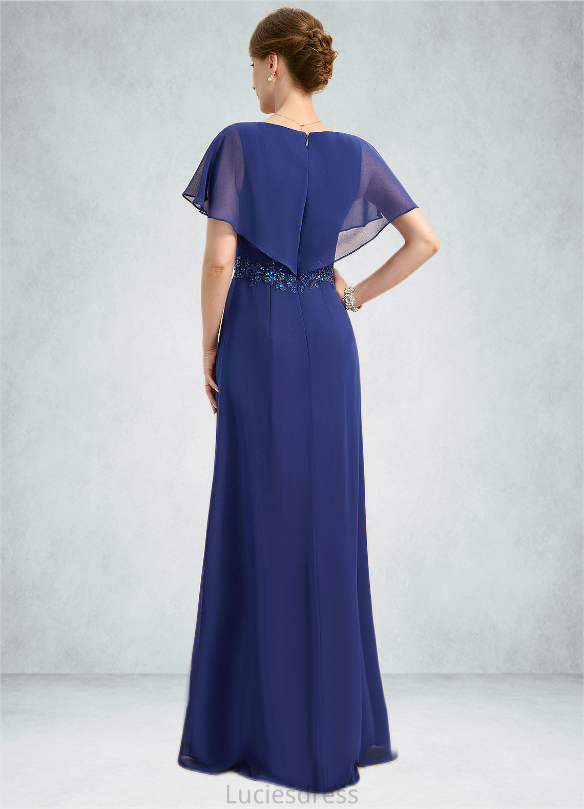 Hailey A-line V-Neck Floor-Length Chiffon Mother of the Bride Dress With Beading Appliques Lace Sequins HFP0021829