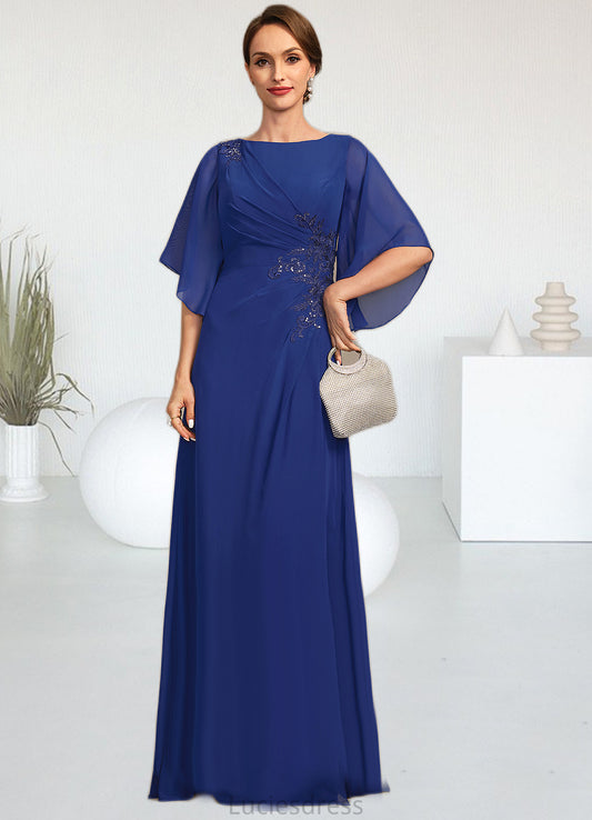 Jade A-line Scoop Floor-Length Chiffon Mother of the Bride Dress With Pleated Appliques Lace Sequins HFP0021831