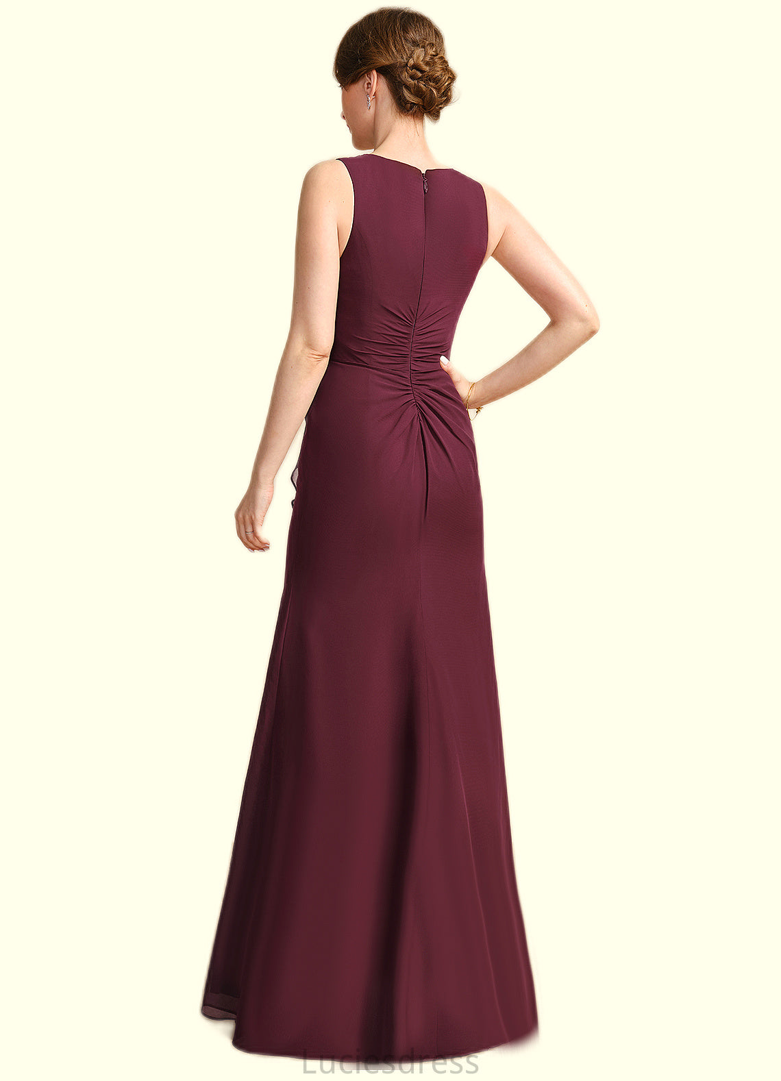 Eliza Sheath/Column V-Neck Floor-Length Chiffon Mother of the Bride Dress With Beading Cascading Ruffles HFP0021835