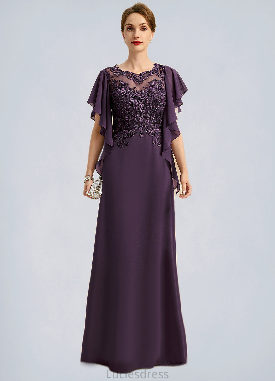 Skyla A-line Scoop Illusion Floor-Length Chiffon Lace Mother of the Bride Dress HFP0021839