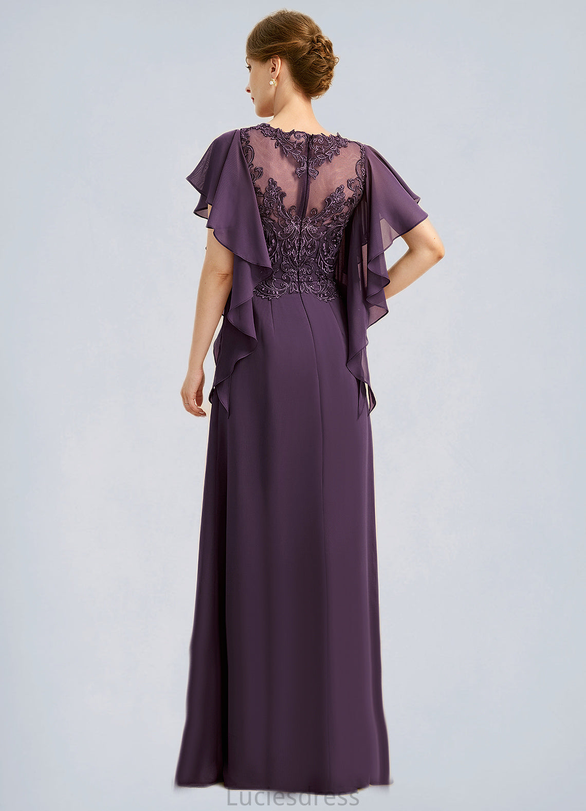 Skyla A-line Scoop Illusion Floor-Length Chiffon Lace Mother of the Bride Dress HFP0021839