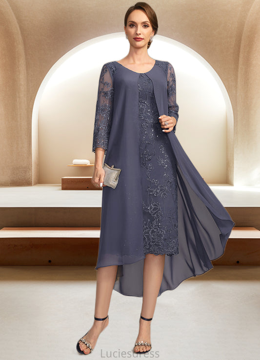 Skylar Sheath/Column Scoop Asymmetrical Chiffon Lace Mother of the Bride Dress With Sequins HFP0021840